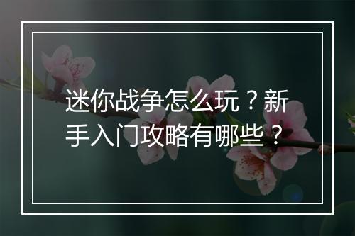 迷你战争怎么玩？新手入门攻略有哪些？
