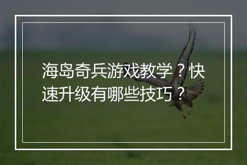 海岛奇兵游戏教学？快速升级有哪些技巧？