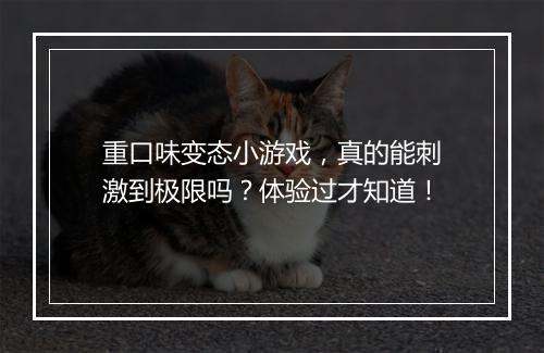 重口味变态小游戏，真的能刺激到极限吗？体验过才知道！