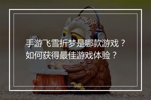 手游飞雪折梦是哪款游戏?如何获得最佳游戏体验?