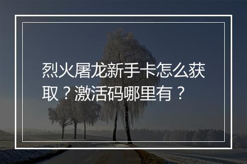 烈火屠龙新手卡怎么获取?激活码哪里有?