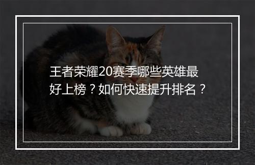 王者荣耀20赛季哪些英雄最好上榜？如何快速提升排名？