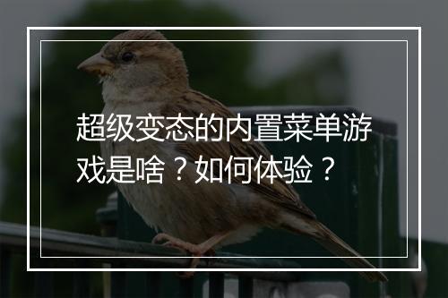 超级变态的内置菜单游戏是啥?如何体验?