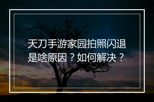 天刀手游家园拍照闪退是啥原因？如何解决？