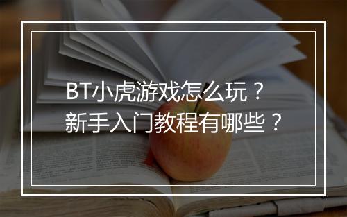 BT小虎游戏怎么玩？新手入门教程有哪些？
