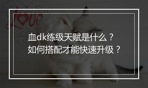 血dk练级天赋是什么？如何搭配才能快速升级？