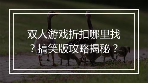 双人游戏折扣哪里找？搞笑版攻略揭秘？