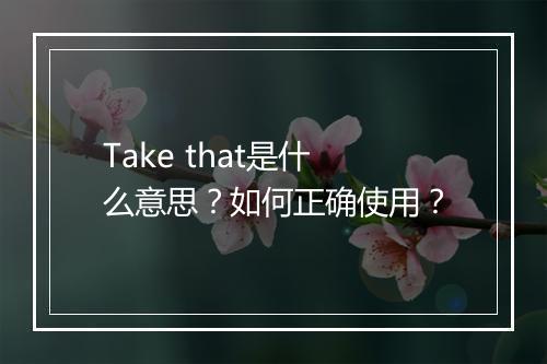 Take that是什么意思？如何正确使用？