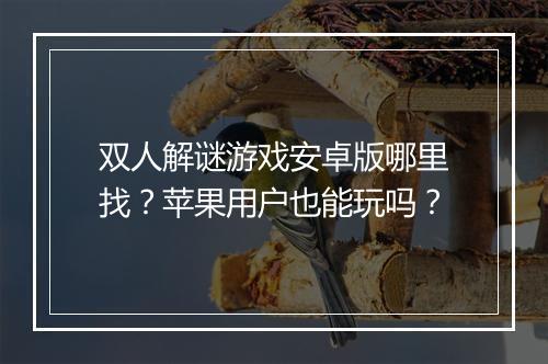 双人解谜游戏安卓版哪里找？苹果用户也能玩吗？