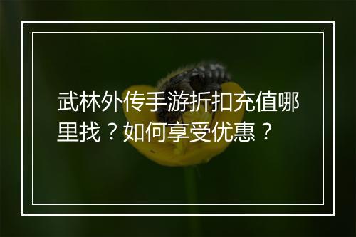 武林外传手游折扣充值哪里找？如何享受优惠？