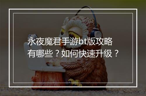 永夜魔君手游bt版攻略有哪些？如何快速升级？