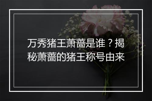 万秀猪王萧蔷是谁？揭秘萧蔷的猪王称号由来