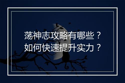 荡神志攻略有哪些？如何快速提升实力？