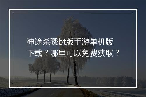 神途杀戮bt版手游单机版下载?哪里可以免费获取?