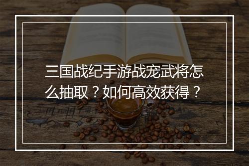 三国战纪手游战宠武将怎么抽取？如何高效获得？