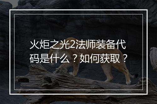 火炬之光2法师装备代码是什么?如何获取?