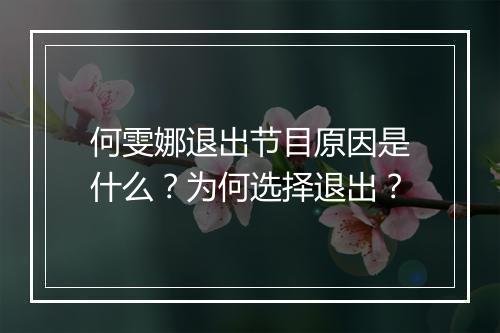 何雯娜退出节目原因是什么？为何选择退出？