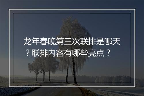 龙年春晚第三次联排是哪天?联排内容有哪些亮点?