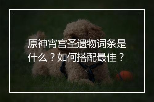 原神宵宫圣遗物词条是什么?如何搭配最佳?
