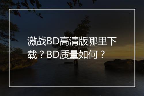 激战BD高清版哪里下载?BD质量如何?
