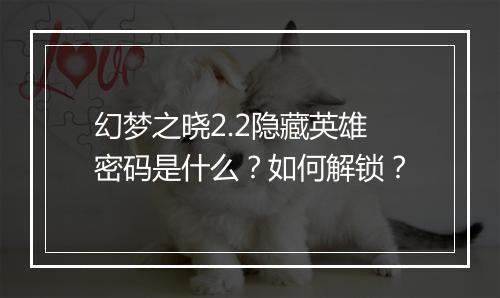 幻梦之晓2.2隐藏英雄密码是什么?如何解锁?