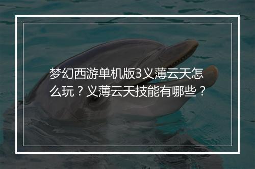 梦幻西游单机版3义薄云天怎么玩?义薄云天技能有哪些?