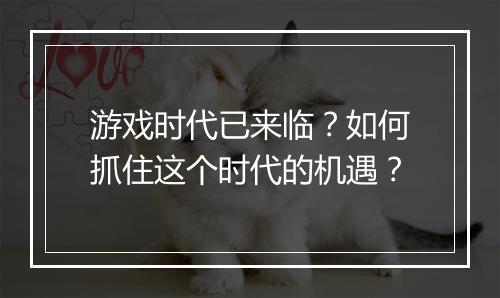 游戏时代已来临?如何抓住这个时代的机遇?