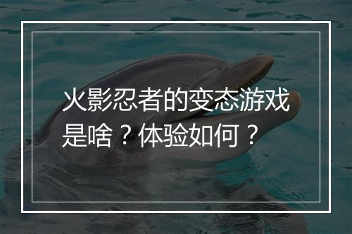 火影忍者的变态游戏是啥?体验如何?
