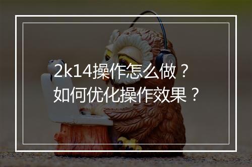2k14操作怎么做?如何优化操作效果?