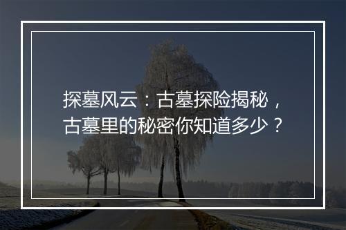 探墓风云：古墓探险揭秘，古墓里的秘密你知道多少？
