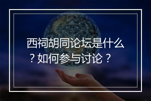 西祠胡同论坛是什么？如何参与讨论？