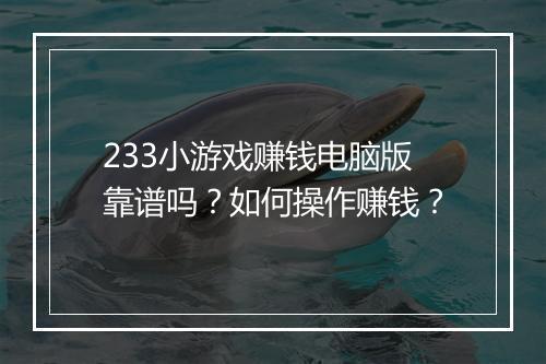 233小游戏赚钱电脑版靠谱吗?如何操作赚钱?