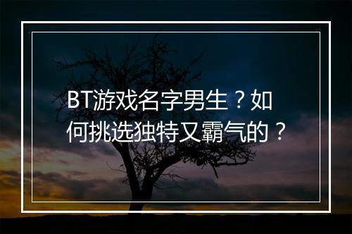 BT游戏名字男生?如何挑选独特又霸气的?