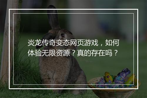 炎龙传奇变态网页游戏，如何体验无限资源？真的存在吗？