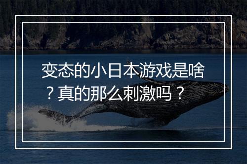 变态的小日本游戏是啥？真的那么刺激吗？