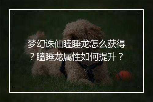 梦幻诛仙瞌睡龙怎么获得?瞌睡龙属性如何提升?