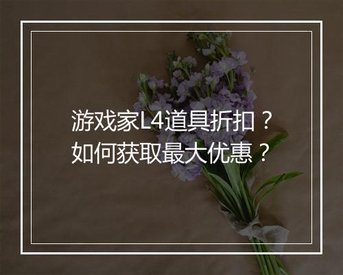 游戏家L4道具折扣？如何获取最大优惠？