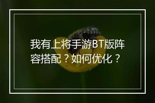 我有上将手游BT版阵容搭配?如何优化?