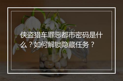 侠盗猎车罪恶都市密码是什么？如何解锁隐藏任务？