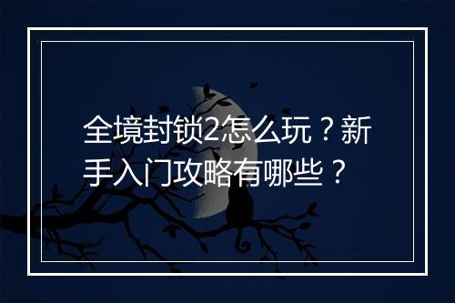 全境封锁2怎么玩?新手入门攻略有哪些?