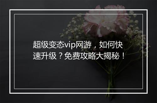 超级变态vip网游，如何快速升级？免费攻略大揭秘！