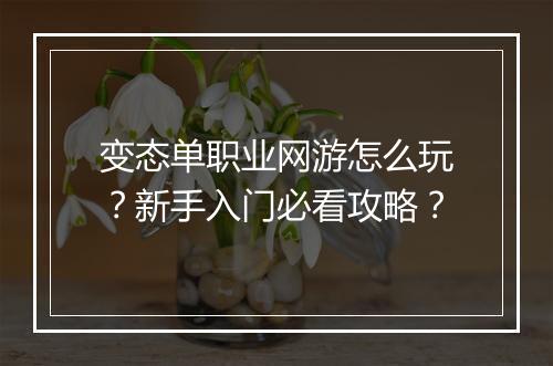 变态单职业网游怎么玩？新手入门必看攻略？