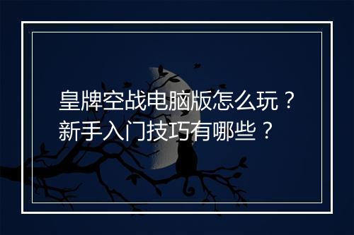 皇牌空战电脑版怎么玩?新手入门技巧有哪些?