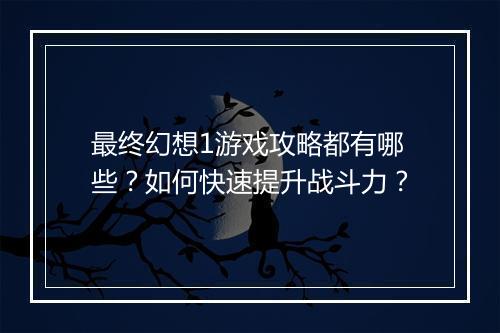 最终幻想1游戏攻略都有哪些？如何快速提升战斗力？