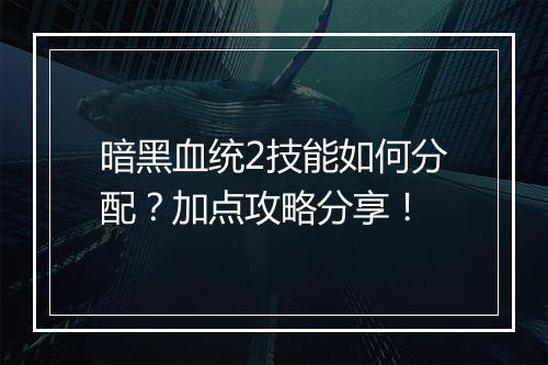 暗黑血统2技能如何分配？加点攻略分享！