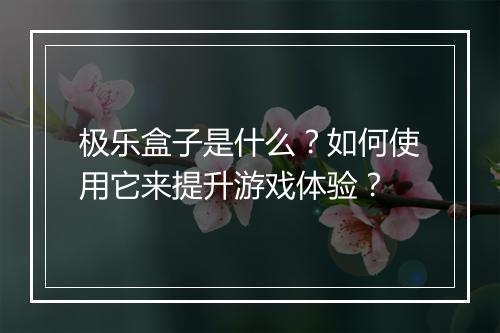 极乐盒子是什么？如何使用它来提升游戏体验？