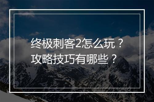 终极刺客2怎么玩？攻略技巧有哪些？