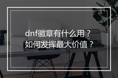 dnf徽章有什么用?如何发挥最大价值?