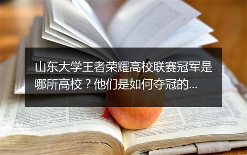 山东大学王者荣耀高校联赛冠军是哪所高校？他们是如何夺冠的？