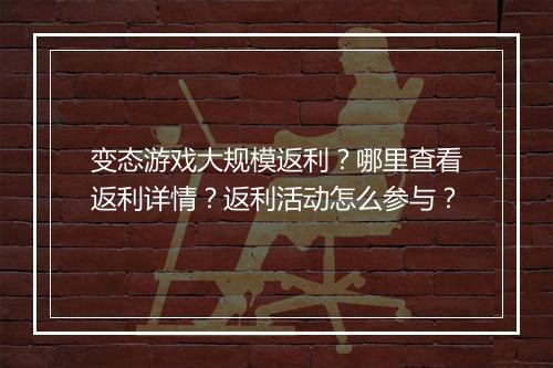 变态游戏大规模返利？哪里查看返利详情？返利活动怎么参与？